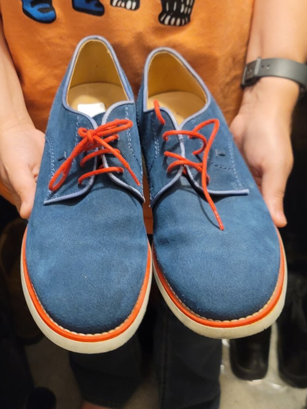 TOD'S Blue Suede Derbys Red trim